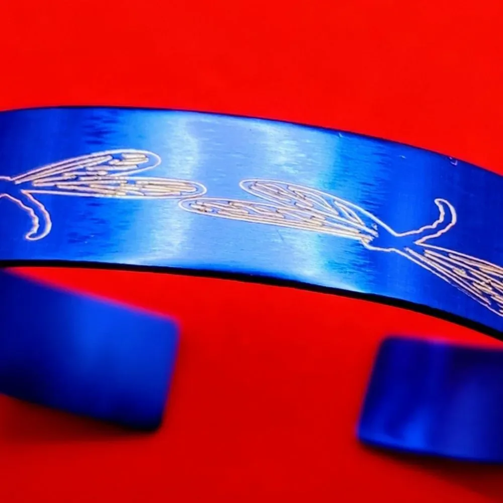 Hand Crafted Engraved Cuff Bracelet Blue Dragonfly